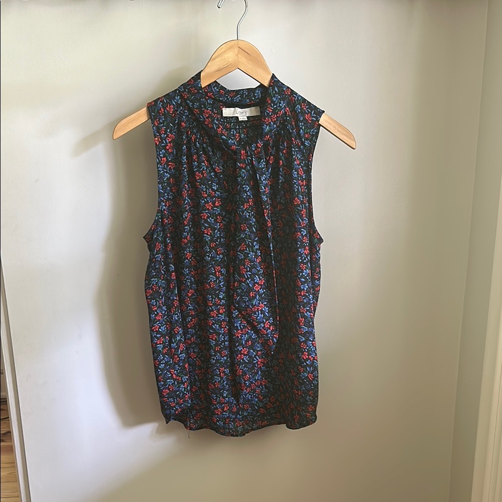LOFT Blue and red Blouse with Flowing Silhouette